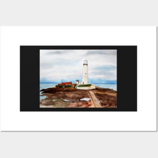 St. Mary's Lighthouse Watercolor Painting Posters and Art